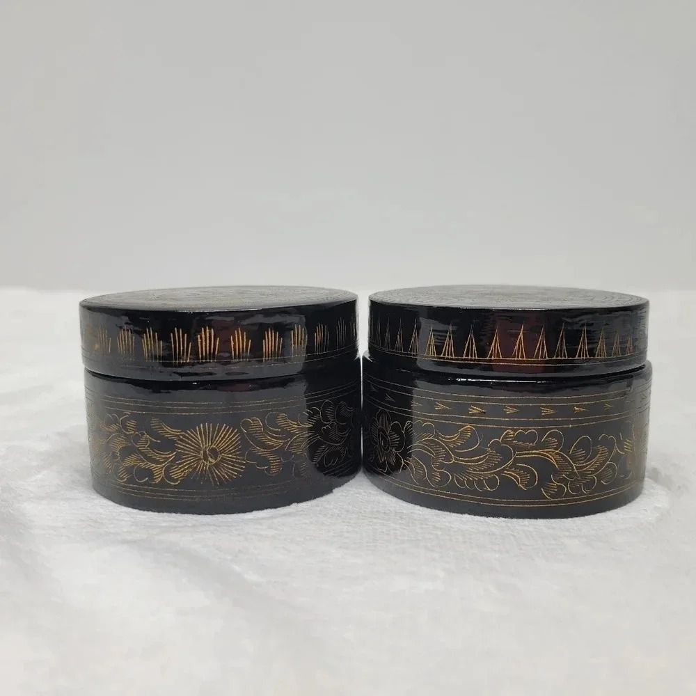 SOLD                  Hand-Painted Ornate Jewelry Wood Paper Mache Trinket Box - - Picture 6 of 16